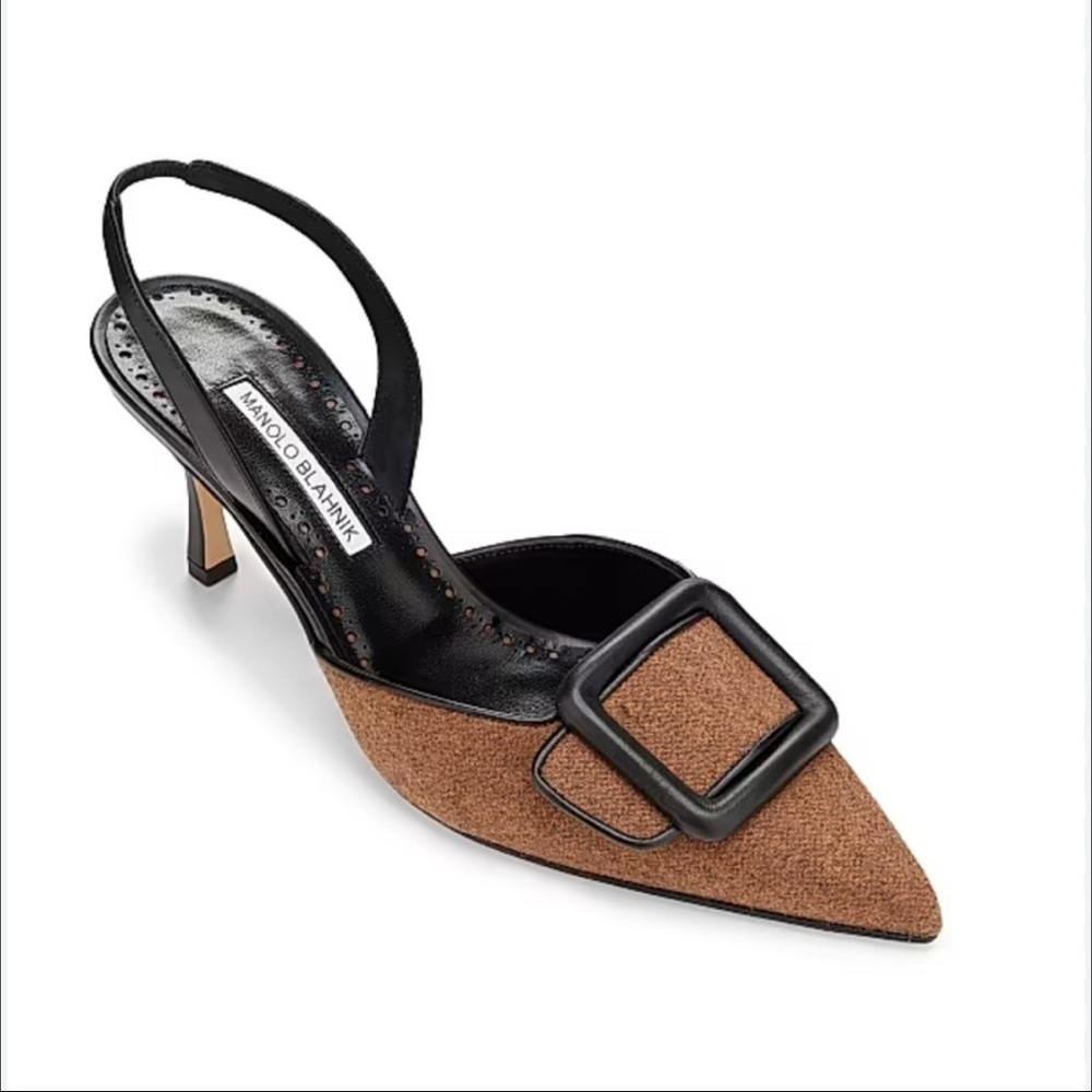 Manolo Blahnik Mayslibi Gala Wool Blend Slingback Pumps 36.5=6.5